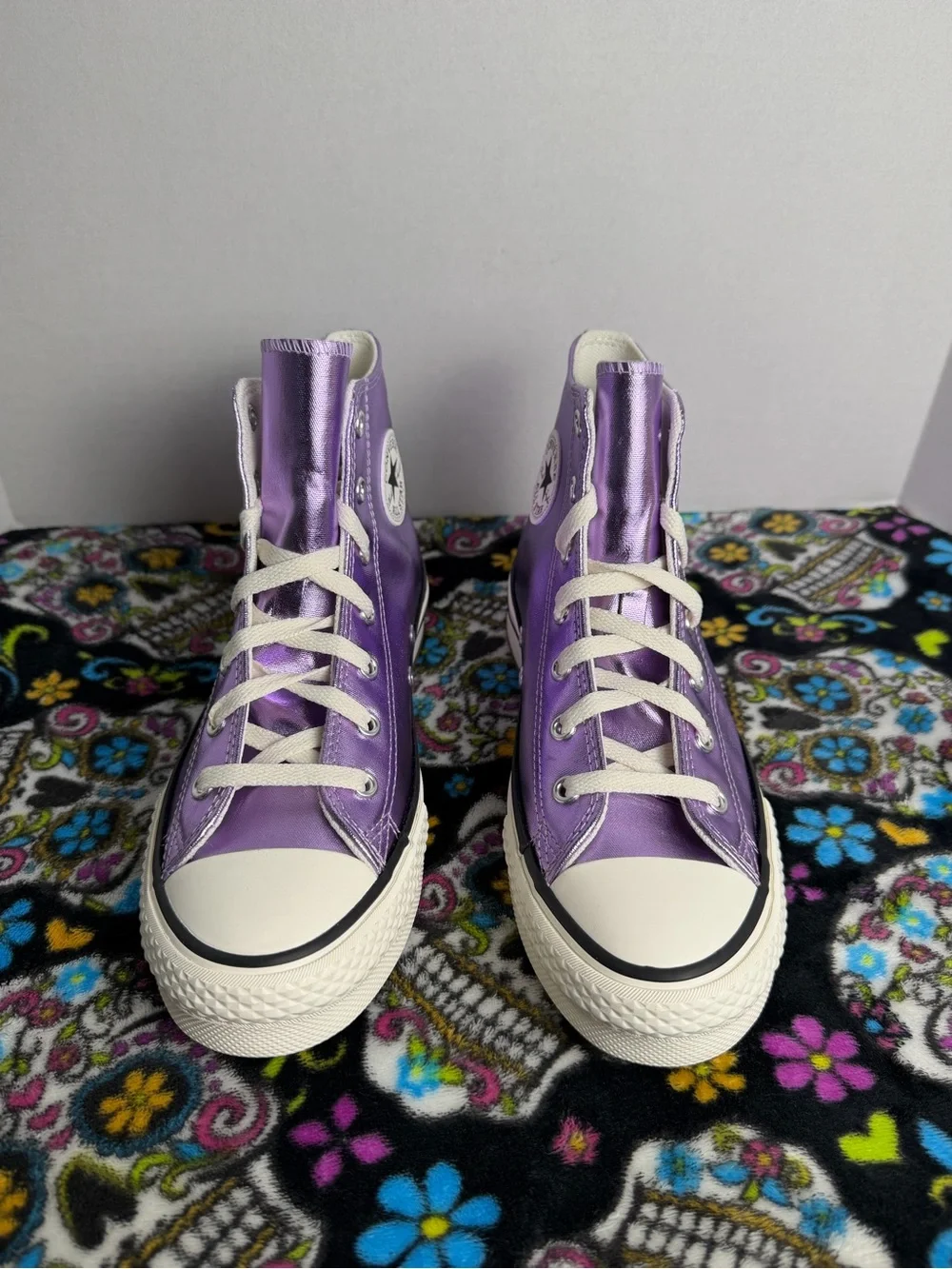 Converse Metallic Purple High-Top Kids Sneakers